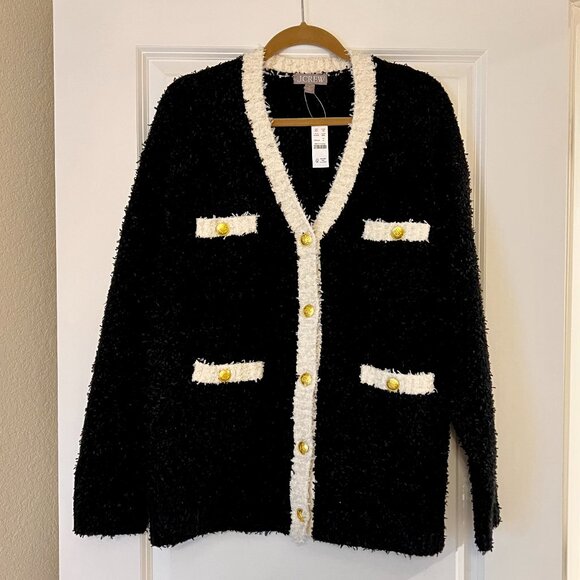 J.Crew Black White Long Cardigan Sweater, NEW - Picture 2 of 4